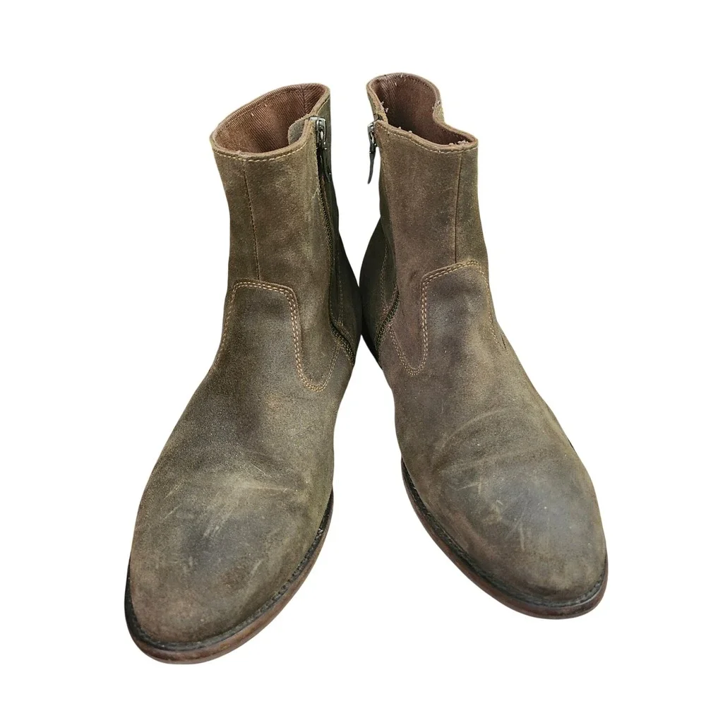 Banana Republic Mens 9.5 Brown Suede Leather Side Zip Ankle Boots Distressed
